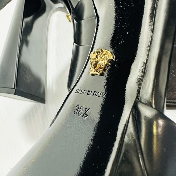 NIB Versace Aevitas IT 38.5 US 8.5 Pointed Platform Black Strappy Pumps $1,825 - Picture 14 of 16